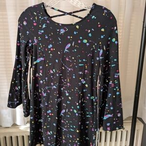 Justice Black Dress with Colorful Splatter